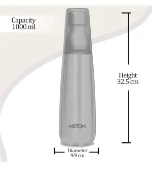MILTON Vertex 1000 Thermosteel Water Bottle with Unbreakable Plastic Tumbler, 1000 ml, Peach 