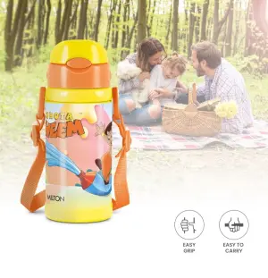 Milton Charmy 450 Chota Bhim Thermosteel Kids Water Bottle, 400 ml, Yellow | Vacuum Insulated | Hot & Cold | Leak Proof | Rust Proof | School | Picnic