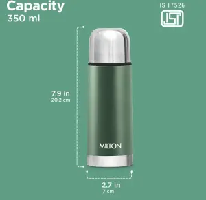 Milton Eco-Flip 350 Thermosteel Double Walled Vacuum Insulated Thermos Flask, 350 ml, 24 Hr Hot and Cold I Leak Proof Lid, ISI Certified I Vacuum Insulated I for Office, Gym, School I Green