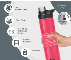 Milton Amigo 800 Thermosteel Hot or Cold Water Bottle, 660 ml, Dark Pink