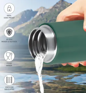Shiny 300 Thermosteel Water Bottle 300 ml, 24 Hr Hot and Cold I Leak Proof Lid, ISI Certified I Vacuum Insulated I for Office, Gym, School I Green