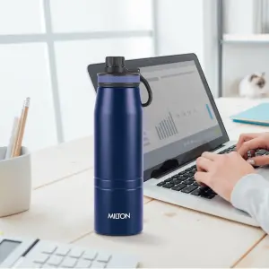 Sparkle 600 Thermosteel Water Bottle with Easy Sip Cap and Handle, 620 ml, Vacuum Insulated Stainless Steel, Hot and Cold, On The Go Bottle for Office College, Blue
