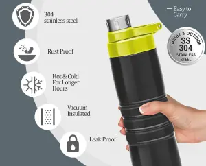 Amigo 800 Thermosteel Hot or Cold Water Bottle, 660 ml, Black