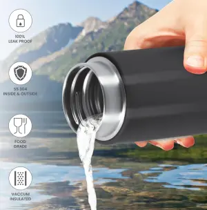 Shiny 300 Thermosteel Water Bottle 300 ml, 24 Hr Hot and Cold I Leak Proof Lid, ISI Certified I Vacuum Insulated I for Office, Gym, School I Black