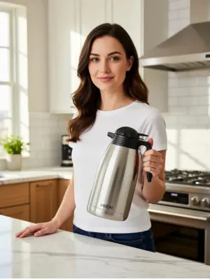Milton Carafe 2000 Stainless Steel Double Walled Vacuum Insulated Flask with Lid and Handle, 1880 ml, Silver, Coffee/Tea Carafe Heat & Cold Retention, Leak Proof, Rust Free, Easy to Carry
