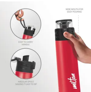 Milton Atlantis 600 Thermosteel Water Bottle 500 ml, 24 Hr Hot and Cold I Leak Proof Lid, ISI Certified I Vacuum Insulated I for Office, Gym, School I Red