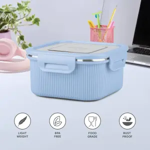 Milton Cool Touch Square 1600 Microwave Safe Stainless Steel Container blue 
