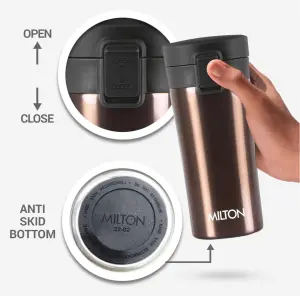 Thermosteel Vacuum Insulated Travel Coffee Mug, 350ml, Brown ,Prolonged Hours Hot & Cold, ISI Certified, Spill Proof & Easy to Sip, Leakproof & Rustproof, On The Go Coffee Cup