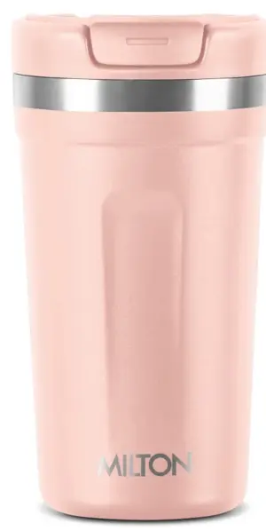 Corral 450 Thermosteel Vacuum Insulated Travel Mug 400ml,  Peach, Prolonged Hours Hot & Cold, Spill Proof & Easy to Sip, Leakproof & Rustproof, On The Go Coffee Cup