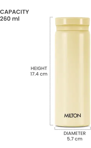 Milton Minimate 260 Thermosteel Insulated Water Bottle, 260 ml, 24 Hr Hot and Cold | Leak Proof Lid, ISI Certified I Vacuum Insulated | for Office, Gym, School | Ivory