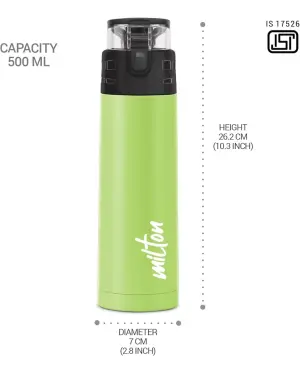 Milton Atlantis 600 Thermosteel Water Bottle 500 ml, 24 Hr Hot and Cold I Leak Proof Lid, ISI Certified I Vacuum Insulated I for Office, Gym, School I Green