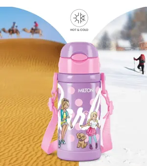 Milton Charmy 450 Barbie Thermosteel Kids Water Bottle, 400 ml, Purple | Vacuum Insulated | Hot & Cold | Leak Proof | Rust Proof | School | Picnic