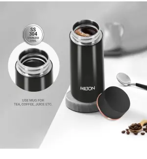 Starlit 270 Thermosteel Compact ISI Certified Water Bottle, Vacuum Insulated Hot and Cold I SS304 Stainless Steel, Leak Proof I 260 ml, Black