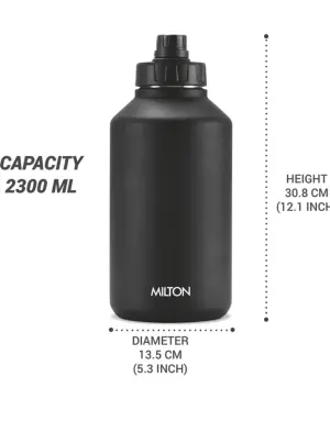Torrent 2200 Thermosteel Insulated Water Bottle, 2300 ml, Black | Easy Grip | Leak Proof | Hot or Cold | School | Travel Bottle
