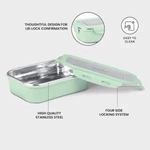 Cool Touch Rectangular Stainless Steel Container, 400 ml, Aqua Green