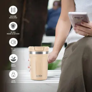 Corral 350 Thermosteel Vacuum Insulated Travel Mug, 290ml,  Cream Prolonged Hours Hot & Cold, Spill Proof & Easy to Sip, Leakproof & Rustproof, On The Go Coffee Cup