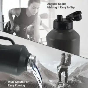 Torrent 2200 Thermosteel Insulated Water Bottle, 2300 ml, Black | Easy Grip | Leak Proof | Hot or Cold | School | Travel Bottle