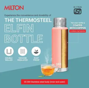 Elfin 300 Thermosteel Water Bottle 300 ml, 24 Hr Hot and Cold I Leak Proof Lid, ISI Certified I Peach