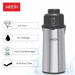 Milton Majesty DLX 2200 Thermosteel Insulated Flask, Silver | Hot and Cold | Food Grade | Easy to Carry | Leak Proof