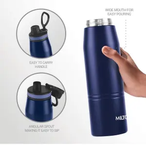 Sparkle 900 Thermosteel Water Bottle with Easy Sip Cap and Handle, 920 ml, Vacuum Insulated Stainless Steel, Hot and Cold, On The Go Bottle for Office College, Blue