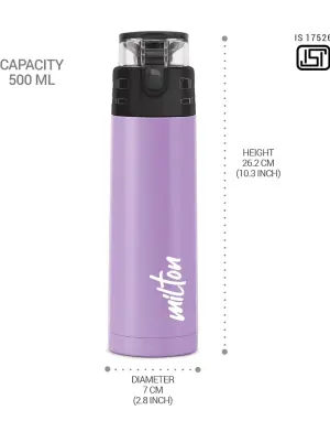 Milton Atlantis 600 Thermosteel Water Bottle 500 ml, 24 Hr Hot and Cold I Leak Proof Lid, ISI Certified I Vacuum Insulated I for Office, Gym, School I Purple