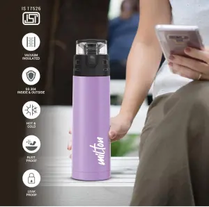 Milton Atlantis 900 thermosteel Water Bottle 750 ml, 24 Hr Hot and Cold I Leak Proof Lid, ISI Certified I Vacuum Insulated I for Office, Gym, School I Purple