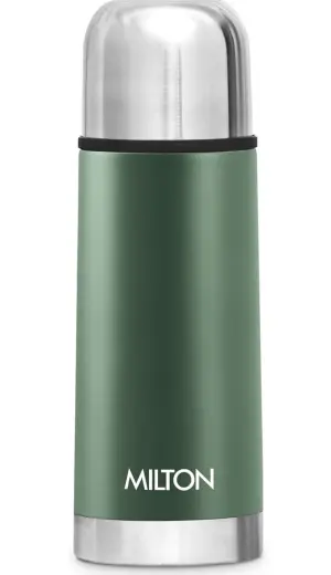 Milton Eco-Flip 350 Thermosteel Double Walled Vacuum Insulated Thermos Flask, 350 ml, 24 Hr Hot and Cold I Leak Proof Lid, ISI Certified I Vacuum Insulated I for Office, Gym, School I Green