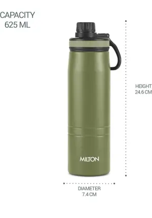 Sparkle 600 Thermosteel Water Bottle with Easy Sip Cap and Handle, 620 ml, Vacuum Insulated Stainless Steel, Hot and Cold, On The Go Bottle for Office College, Military Green