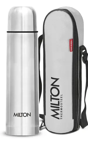 Milton Flip Lid 750 Thermosteel 750 ml Water Bottle, 24 Hr Hot and Cold I Leak Proof Lid with Jacket, ISI Certified I Vacuum Insulated I for Office, Gym, School I Silver