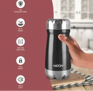 All Rounder 400 Thermosteel Hot and Cold Flask, 1 Piece, 350 ml, Black| Insulated Flask | Leak Proof | Soup Flask | Dal Flask | Sambar Flask | Thermos | Long Hours Hot and Cold