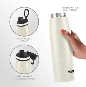 Milton Sparkle 900 Thermosteel Water Bottle with Easy Sip Cap and Handle, 920 ml, Vacuum Insulated Stainless Steel, Hot and Cold, On The Go Bottle for Office College, Ivory