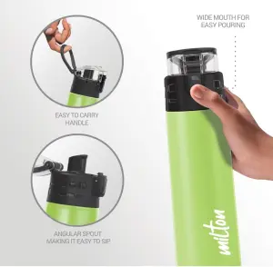 Milton Atlantis 600 Thermosteel Water Bottle 500 ml, 24 Hr Hot and Cold I Leak Proof Lid, ISI Certified I Vacuum Insulated I for Office, Gym, School I Green