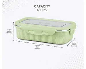 Cool Touch Rectangular Stainless Steel Container, 400 ml, Green 
