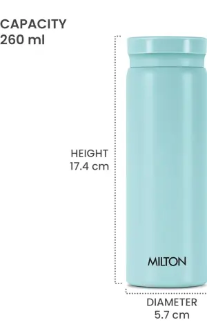 Milton Minimate 260 Thermosteel Insulated Water Bottle, 260 ml, 24 Hr Hot and Cold | Leak Proof Lid, ISI Certified I Vacuum Insulated | for Office, Gym, School | Blue