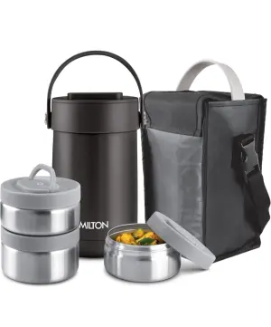 Glamour Thermosteel Stainless Steel Tiffin Box, Set of 3, Black