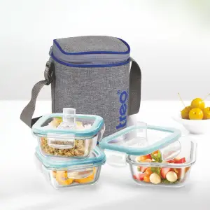 ALL FRESH  Borosilicate Glass Square Tiffin 3 Pcs Set  Packing: 3/8