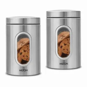 Steel Clear Round 1000-2 PCS Set - 1000 ml Steel Grocery Container (Pack of 2, Silver)