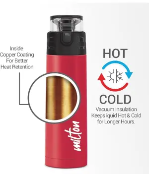 Milton Atlantis 400 Thermosteel Water Bottle 350 ml, 24 Hr Hot and Cold I Leak Proof Lid, ISI Certified I Vacuum Insulated I for Office, Gym, School I Red