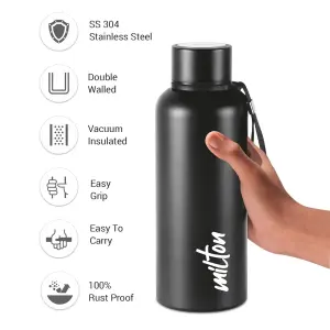 Aura 750 Thermosteel Water Bottle, ISI Certified, 24 Hr Hot and Cold 750 ml Steel Flask (Pack of 1, Black)