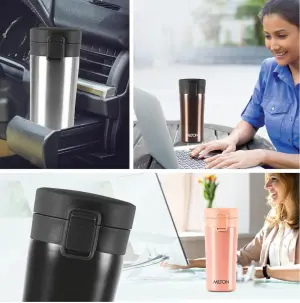 Thermosteel Vacuum Insulated Travel Coffee Mug, 300ml, Silver, Prolonged Hours Hot & Cold, ISI Certified, Spill Proof & Easy to Sip, Leakproof & Rustproof, On The Go Coffee Cup