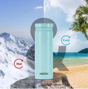 Milton Minimate 260 Thermosteel Insulated Water Bottle, 260 ml, 24 Hr Hot and Cold | Leak Proof Lid, ISI Certified I Vacuum Insulated | for Office, Gym, School | Blue