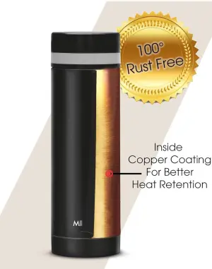 Slim 350 Thermosteel Vacuum Insulated Hot & Cold Water Bottle, 340 ml, Black