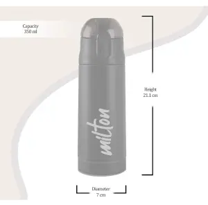Milton New Crown 400 Thermosteel Water Bottle 350 ml with One Touch Safety Lock, 24 Hours Hot and Cold, Leak Proof Lid, ISI Certified I Vacuum Insulated I for Office, Gym, School I Black