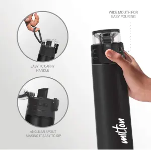 Milton Atlantis 900 Thermosteel Water Bottle 750 ml, 24 Hr Hot and Cold I Leak Proof Lid, ISI Certified I Double Wall Vacuum Insulated Flask for Office, Gym, School, Sports, Travel I Black