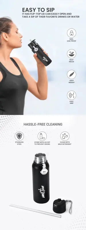 SIPSTAR - Stainless Steel Sipper Black Colour Water Bottle 750ml