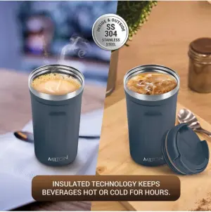Corral 450 Thermosteel Vacuum Insulated Travel Mug 400ml,  Blue, Prolonged Hours Hot & Cold, Spill Proof & Easy to Sip, Leakproof & Rustproof, On The Go Coffee Cup