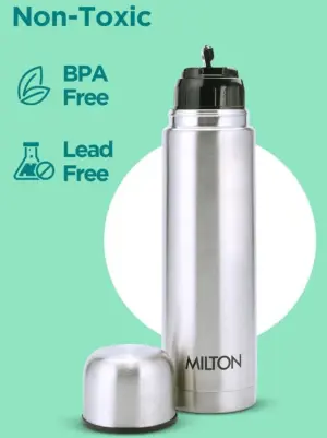 Milton Flip Lid 750 Thermosteel 750 ml Water Bottle, 24 Hr Hot and Cold I Leak Proof Lid with Jacket, ISI Certified I Vacuum Insulated I for Office, Gym, School I Silver
