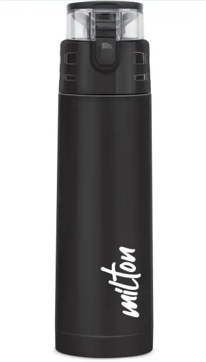 Milton Atlantis 900 Thermosteel Water Bottle 750 ml, 24 Hr Hot and Cold I Leak Proof Lid, ISI Certified I Double Wall Vacuum Insulated Flask for Office, Gym, School, Sports, Travel I Black