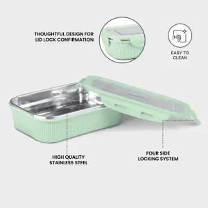 cool touch rectangular stainless steel container, 800 ml, aqua green 