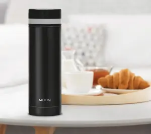 Slim 350 Thermosteel Vacuum Insulated Hot & Cold Water Bottle, 340 ml, Black